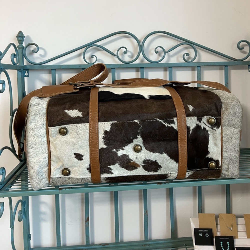 🔥New Myra Bag genuine Leather cowhide hair-on duffle bag travel unisex - Picture 11 of 15